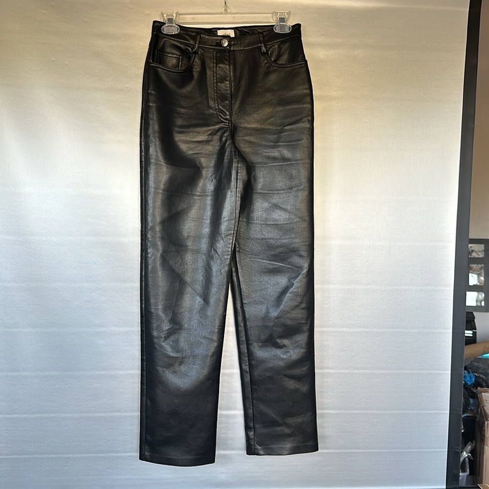 Aritzia Wilfred Sz 4 The Melina Pants Black Vegan Leather High Rise Straight Leg - Picture 7 of 12